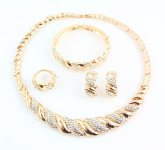 New African Jewelry Sets Gold Color Trendy Necklace Earrings Bracelet Women Gold - £35.12 GBP