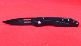 Gerber Black Folding Pocket Knife Plain Dark Edge Single Blade 1910419A - £7.75 GBP