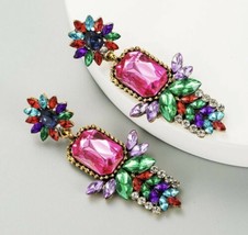 muliti-color big pink square long drop dangle earrings Mexico 5 de Mayo - £10.98 GBP