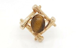 18k Yellow Gold Bamboo Design Ring With Tiger Eye Stone - £238.96 GBP