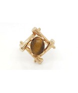18k Yellow Gold Bamboo Design Ring With Tiger Eye Stone - $547.52 CAD