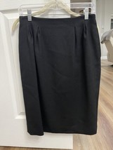 Vintage Evan-Picone Petites Black Worsted Wool Straight Pencil Midi Skirt 8 - £13.45 GBP