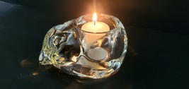 Clear Glass Sleeping Curled Cat Kitten Candle Holder Votive Tea Light Cat Lady - £12.66 GBP