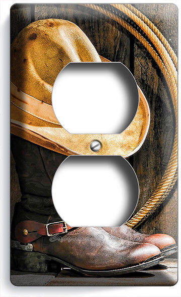 COWBOY BOOTS HAT LASSO RUSTIC COUNTRY BARN WOOD OUTLET WALL PLATE ROOM ART DECOR