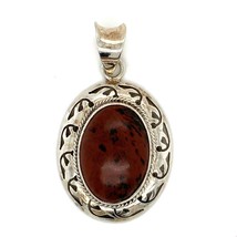 Vintage Signed Sterling Silver CII Mexican Design Open Works Red Jasper Pendant - £59.35 GBP