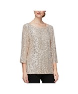 Alex Evenings Women&#39;s 3/4-Sleeve Sequin Tunic Blouse With Side Slit Taup... - £44.48 GBP