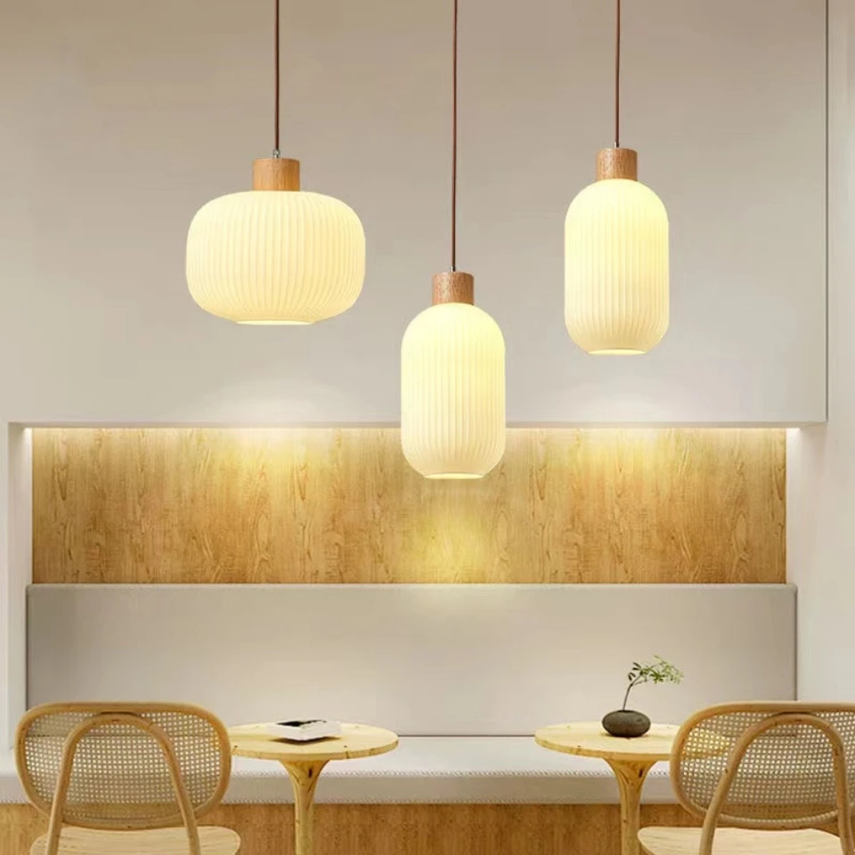 Indoor Wooden Style Minimalist Modern Glass Pendant Lamp Creative Restau... - $39.93+