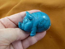 (Y-PIG-PO-713) blue Howlite ROLY POLY POT BELLY PIG gemstone FIGURINE ca... - $17.53