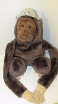 Monkey Ape girl w/ hat bonnet Chimp Puppet plush brown long arms vintage - £8.17 GBP