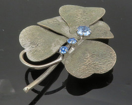 CARL ART 925 Silver - Vintage Blue Topaz Floral Leaf Motif Brooch Pin - BP5023 - £37.41 GBP