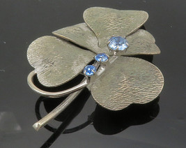 CARL ART 925 Silver - Vintage Blue Topaz Floral Leaf Motif Brooch Pin - BP5023 - £35.94 GBP