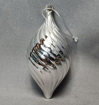 Vintage Hand Blown Art Glass Swirl Teardrop Silver Chrome Christmas Ornament 5&quot; - £23.36 GBP