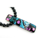 Artisian Black DICHROMATIC GLASS PENDANT Necklace Vintage Bead Blue Gree... - $20.78