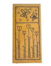 Vintage Great Impressions Tulips Butterfly Hearts Window Pane Rubber stamp G221 - £7.95 GBP