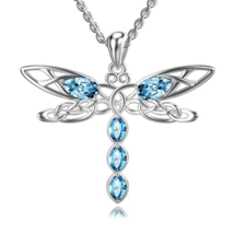 Blue Rhinestone Dragonfly Pendant Necklace - New - £13.54 GBP