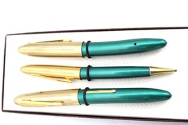 VTG 3PC  Arnold Lever Fountain Pen &amp; Mechanical Pencil Green- Gold Cap 1... - $38.61