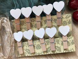White Heart Clothespin,120pcs Wooden Paper Clips,Small Wedding Favor Decorations - £7.80 GBP