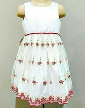 White Satin Toddler Dress Size 2T Sheer Overlay Pink Flowers American Princess - £7.72 GBP