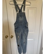 ALMOST FAMOUS Denim Overall Jumpsuit Size 3 Women Suspenders Very Distre... - £15.15 GBP