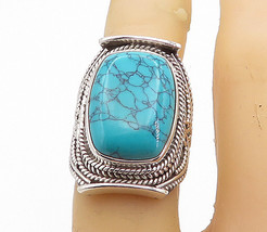 925 Sterling Silver - Turquoise Rope Twist Swirl Cocktail Ring Sz 7.5 - RG8484 - £35.24 GBP