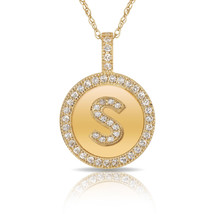14K Solid Yellow Gold Round Circle Initial &quot;S&quot; Letter Charm Pendant &amp; Ne... - $35.14+