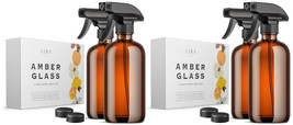 4 LiBa Amber Glass Spray Bottles 2 Pack x 2 Refillable Empty Spray Bottle 16 oz - £26.10 GBP