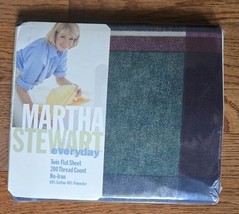 New Sealed Vintage Martha Stewart Everyday Twin Flat Sheet madras Navy p... - $22.76