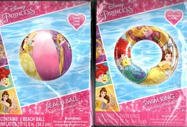 Disney Princess Swim Ring 17.5in + Beach Ball 13.5in Swim Time Fun! (Set of 2) - £11.89 GBP