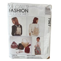 McCalls Sewing Pattern 7567 Bag Tote Backpack Carry Ons - $8.99