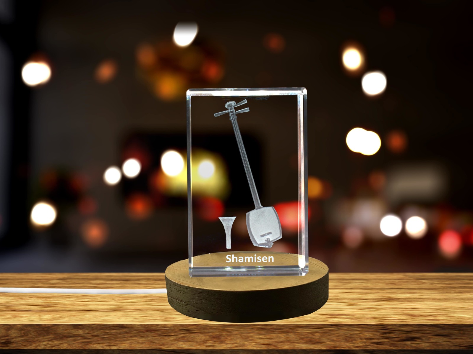 LED Base included | Shamisen 3D Engraved Crystal 3D Engraved Crystal Keepsake