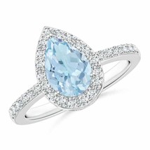 ANGARA Pear Aquamarine Ring with Diamond Halo for Women, Girls in 14K Solid Gold - £1,004.92 GBP