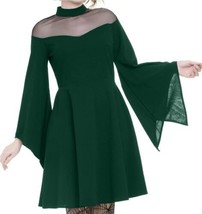 Womens Costume Renaissance Dress Flare Sleeve High Neck Green Size Medium - $14.85