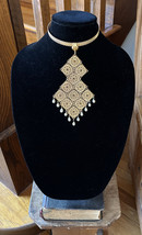 Gold Tone Faux Pearl Runway Collar Choker Bib Articulated Necklace Earri... - £51.14 GBP