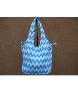 Sky Blue &amp; White Chevron  Canvas Shopper Beach Gym Tote Bag Grocery  Pur... - $9.89