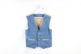 Vtg 70s Streetwear Boys Medium Distressed Corduroy Denim Jean Vest Jacke... - £34.42 GBP