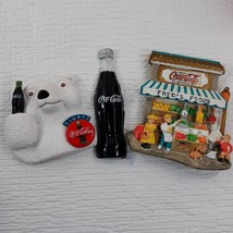 Coca Cola Coke Fridge Magnet set 3 Fred&#39;s Food market store Polar bear b... - $13.00