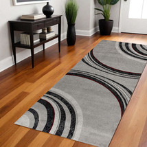 8&#39; Gray and Black Abstract Power Loom Distressed Runner Rug - £147.36 GBP