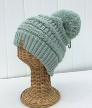 Girls Women Beanie hat Knit mixed Silver thread Pom Pom Soft Stretch Ski Cap # L - £7.47 GBP