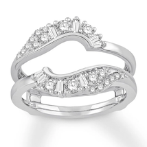 Baguette &amp; Round Shape Diamond Womens Enhancer Wrap Ring 14k White Gold Finish  - £97.01 GBP