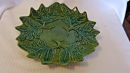 Green Serving Plate with Embossed Leaves California Pottery 373-372 - £79.95 GBP