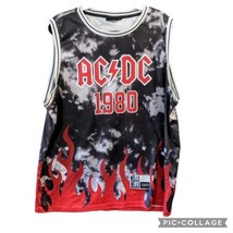 AC/DC 1980 Hells Bells Flame Black &amp; Red Tie Dye Basketball Jersey Men&#39;s X-large - £15.63 GBP