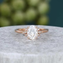2.0 CT Oval Cut Diamond Engagement Ring 14K Rose Gold Cluster Wedding Ring Gifts - £120.98 GBP