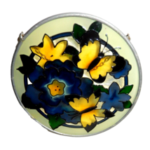 Vintage Joan Baker Handpainted Stained Glass Suncatcher Butterflies & Flowers - $20.00