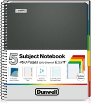 Dunwell 5-Subject Notebook College Ruled 8.5 X 11, 200 Sheets (400 Pages... - $23.94