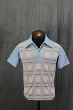 Vintage Men&#39;s Golf Shirt - Blue and White Square Pattern - Men&#39;s Medium - $932.78 MXN
