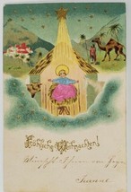 Christmas Beautiful Nativity Baby Jesus Silk Embellished Embossed Postcard R16 - £7.82 GBP