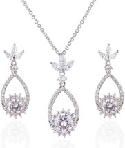 Womens Rhodium Plated CZ Teardrop Wedding Jewelry Sets For Bridal With Love - £83.48 GBP