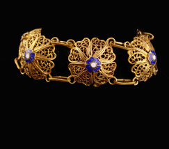 Antique Chinese enamel Bracelet - vintage gold heart locket - fob charm  - £176.20 GBP