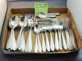 64 Pieces Oneida Camber Cresta Windswept Stainless Steel Flatware Set - £137.66 GBP