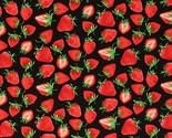 Cotton Strawberry Strawberries Fruit Food Black/Red Fabric Print by Yard... - £10.12 GBP